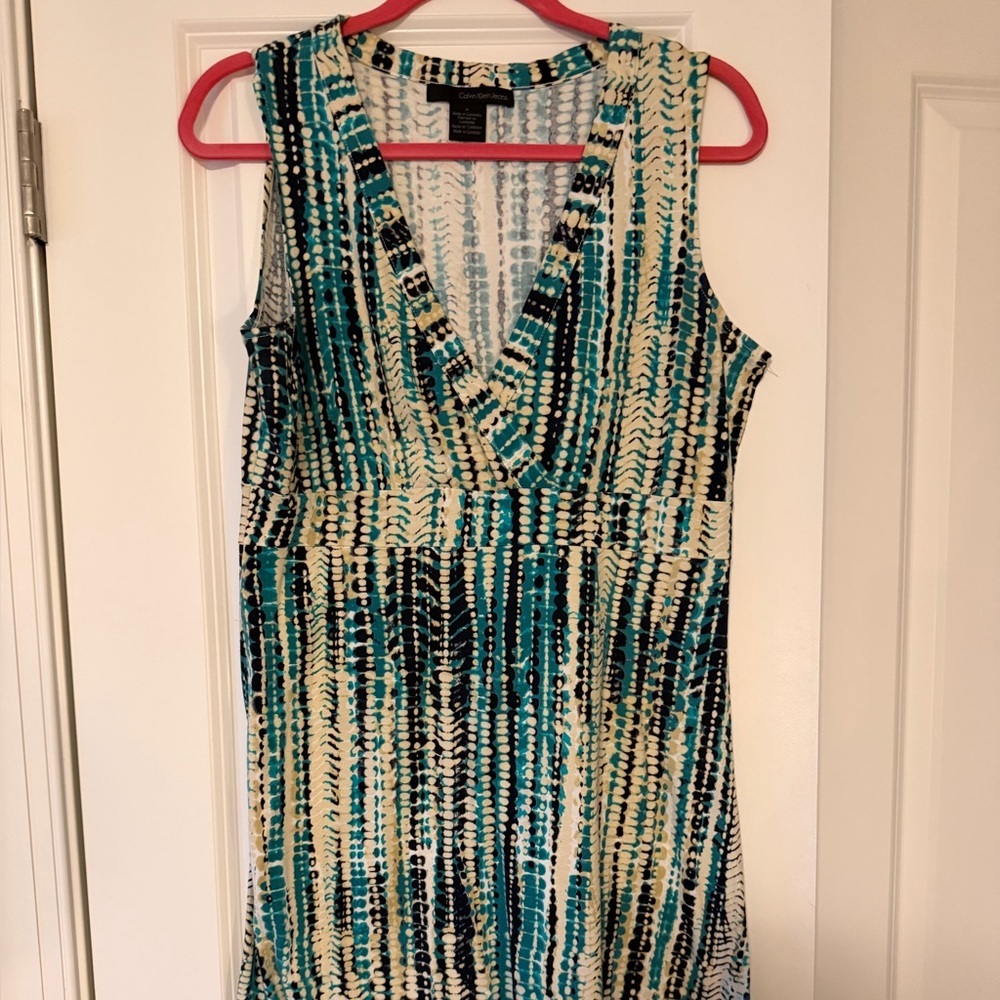 Calvin Klein Jeans Teal and Cream Dress M